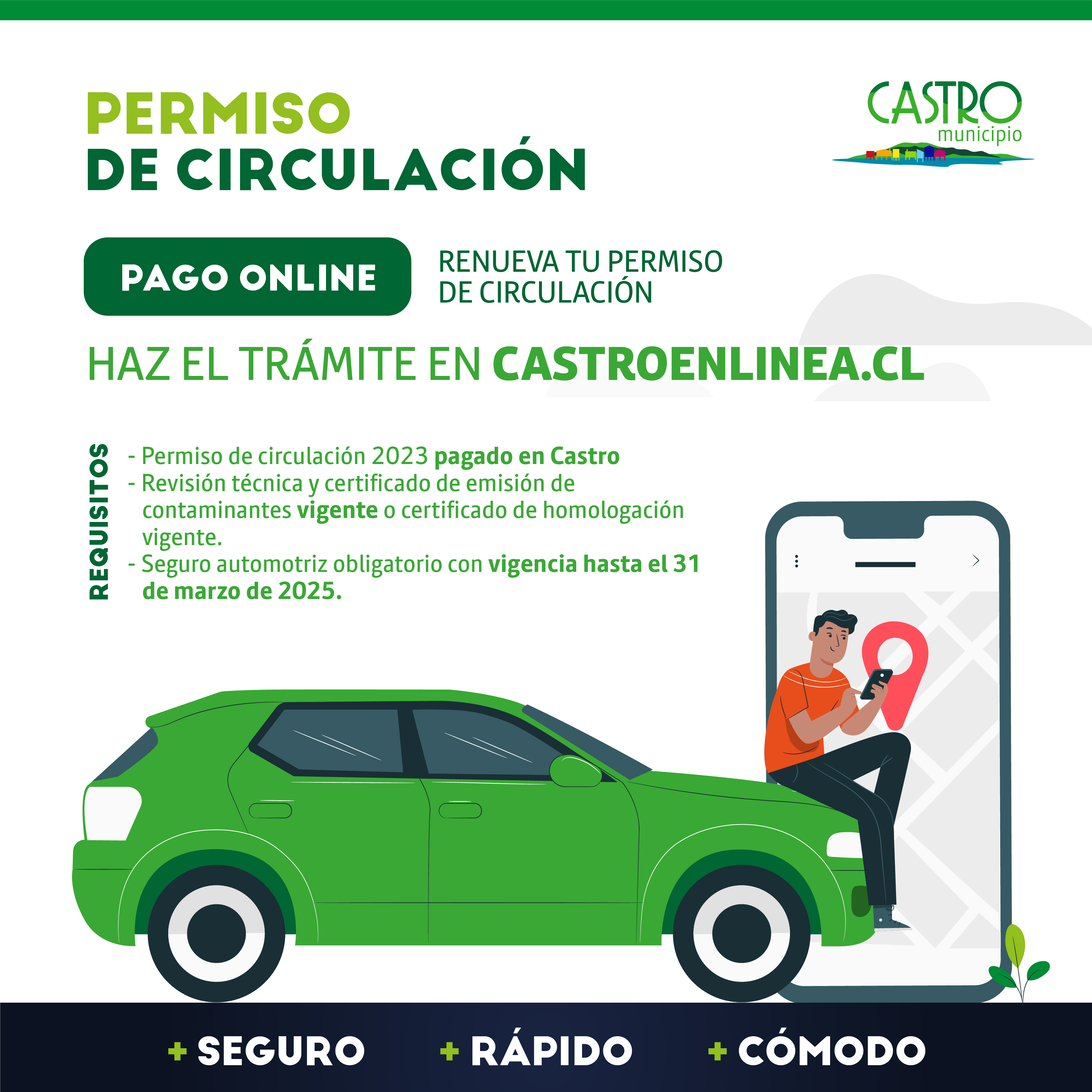 Castro: Invitan a vecinos y vecinas a renovar su permiso de circulación de forma online